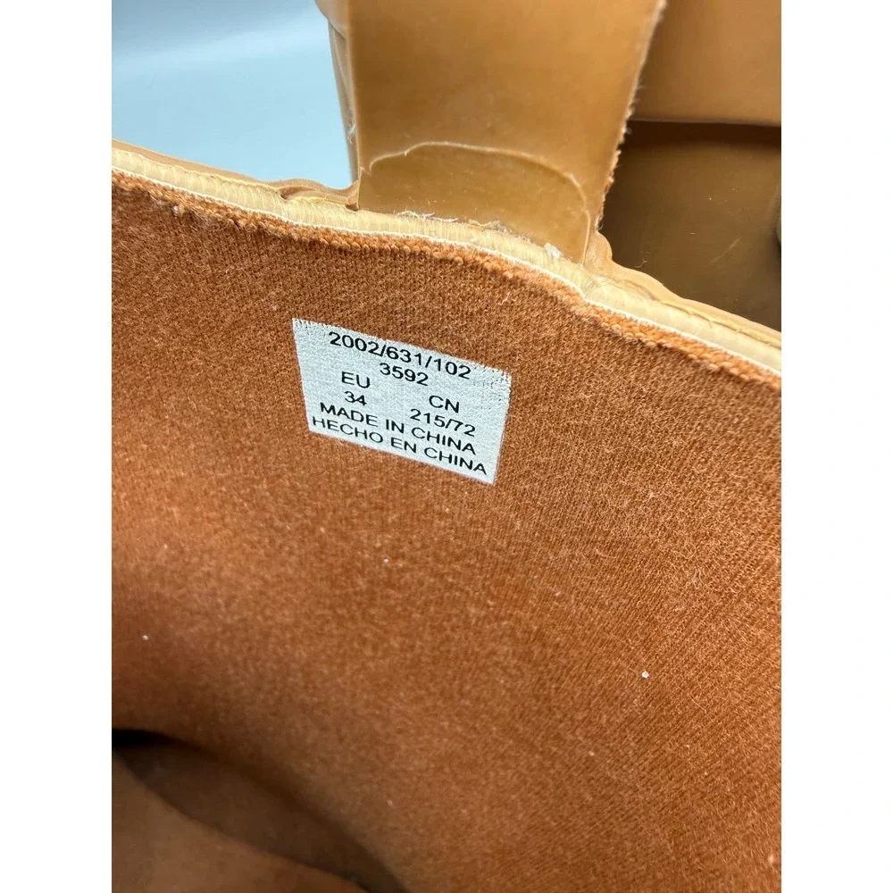 Zara Kids Rubber Rain Boots Camel Tan Waterproof Lug Sole EU 34 2002/631/102
